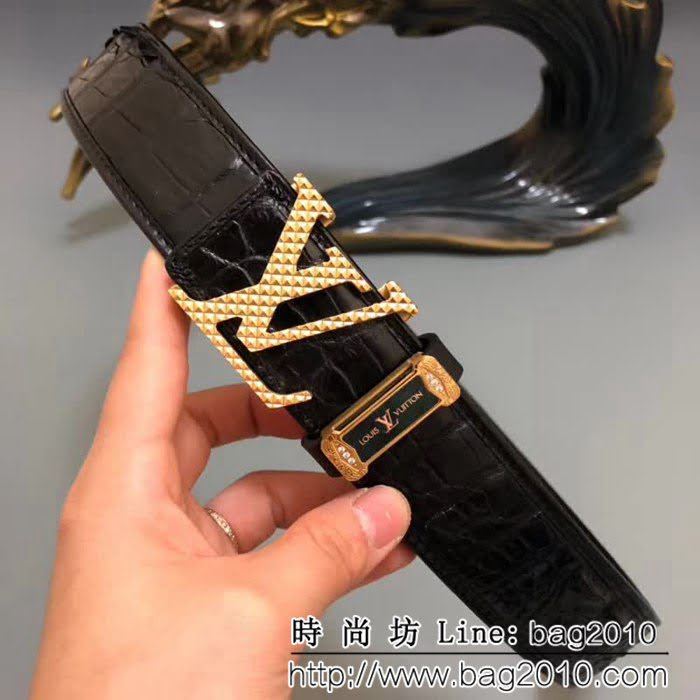 路易威登LV 純手工美洲鱷魚無拼接骨皮 專櫃奢華高端男士皮帶 LHG1799